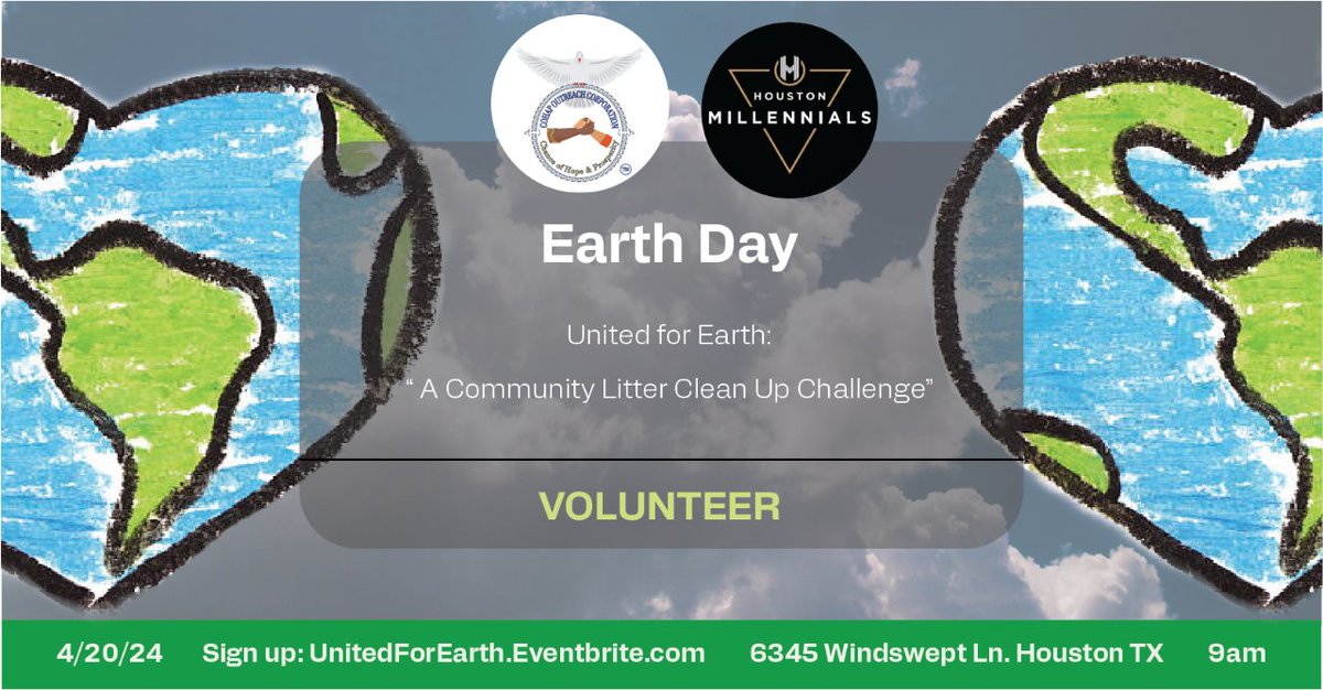 🌎 Join #COHAPOUTREACHCORPORATION and @htxmillennials for #EarthDay 4/20! 🌱 Let's make a difference together by cleaning up our city and create a greener #environment for all.

RSVP: eventbrite.com/e/united-for-e…

#CommunityCleanup #HoustonMillennials #UnitedForEarth #GreenerFuture