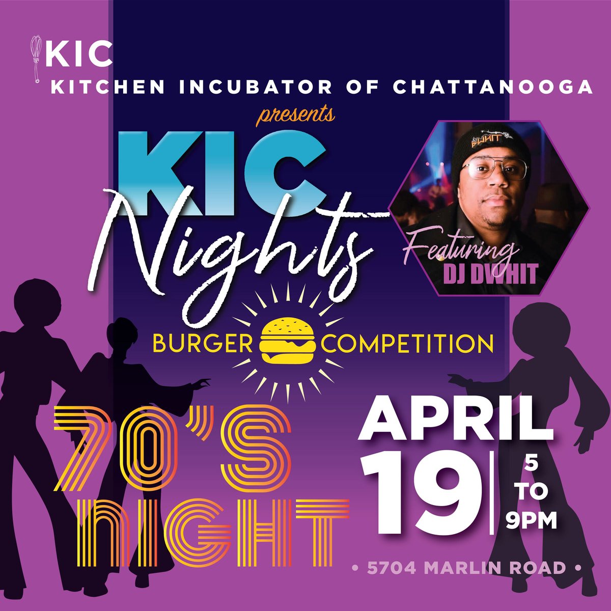 KIC Nights are BACK TONIGHT from 5pm-9pm for 70s Night! Join us to boogie down with DJ DWHIT and a primo burger competition you won't want to miss.