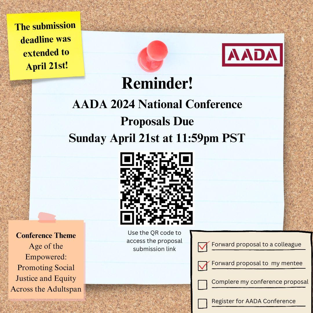 Only a few days left to submit a proposal for the upcoming AADA 2024 National Conference!⏰ Submit using this link: forms.gle/WyM5h7hKcpFihm…