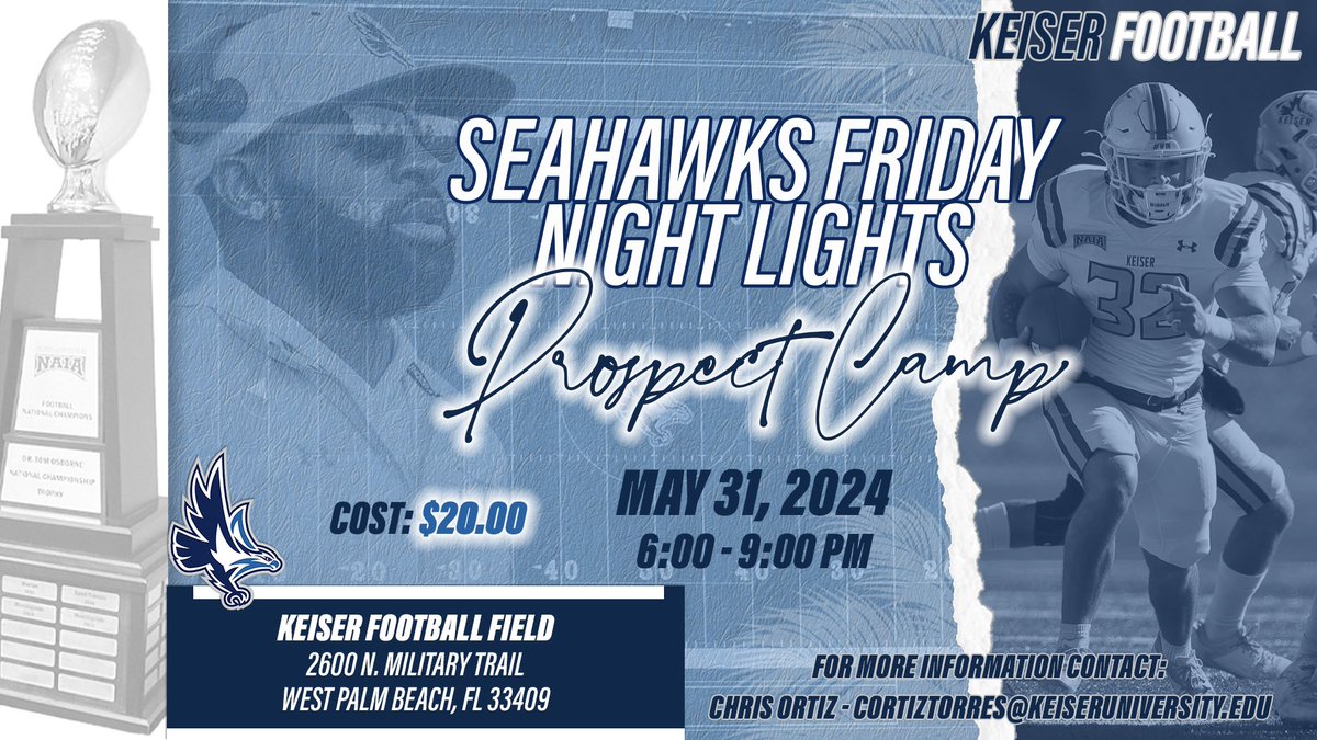 🏕️ With the Champs 🗓️May 31st ⌚️6PM-9PM 📍West Palm Beach,FL ☀️🌴🌊 @KeiserUFlagship 💲20 🔗 kuseahawks.com/registrations/… #GRIT #SeahawkFast 🦅💨