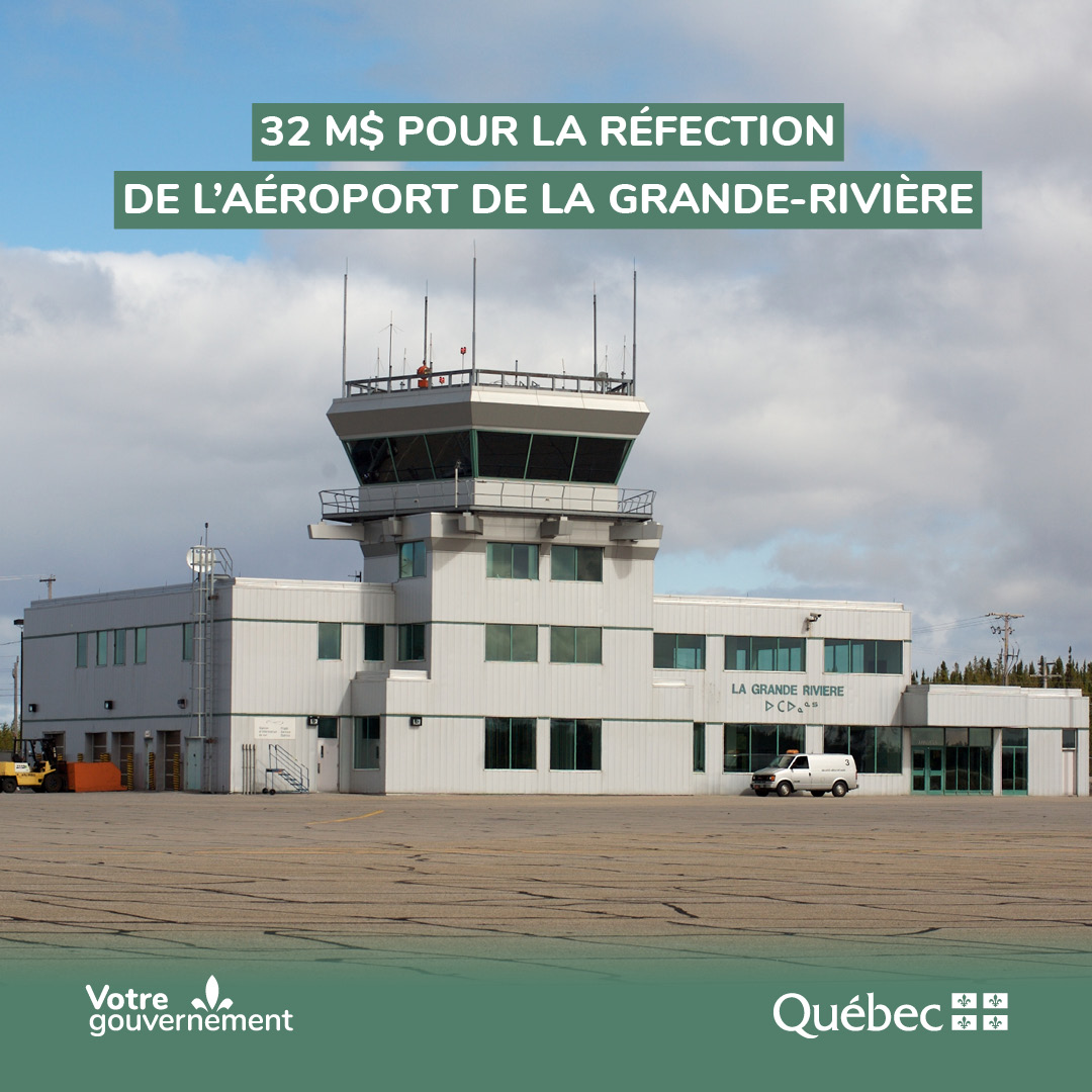 📢 #RADISSON | Le gouvernement du Québec investit plus de 32 M$ pour divers travaux de réfection de l’aéroport de La Grande-Rivière. 👉 tinyurl.com/bdzcnnk9