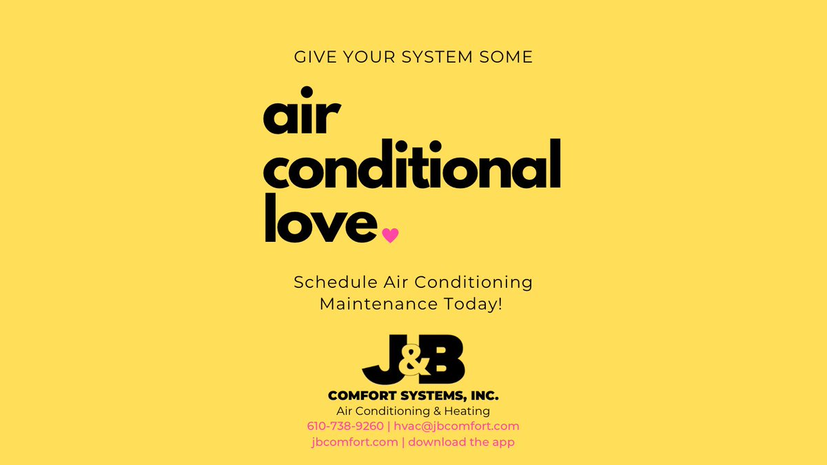 jbcomforthvac's tweet photo. Show your air conditioning system some love! Schedule maintenance today! Call 610-738-9260, email hvac@jbcomfort.com, visit us at https://t.co/l1AdQp5Nnb, or download the app!

#hvac #chesco #chescopa #delco #delcopa #montco #montcopa #mainline https://t.co/tquuSpnk8t