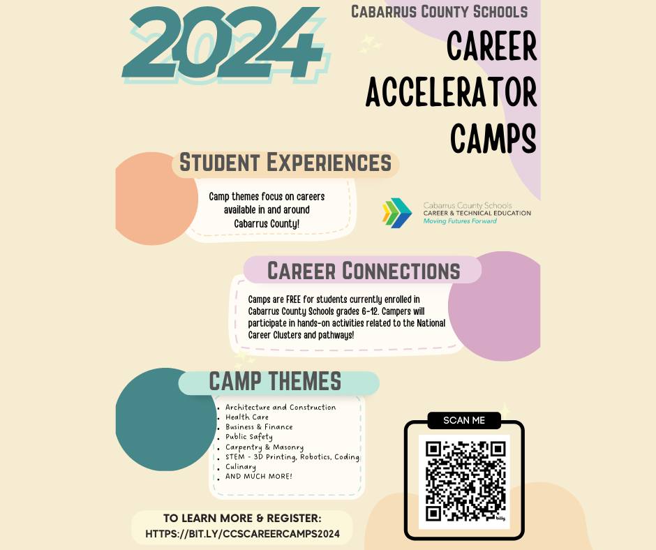 Check out our career themed camps offering hands-on activities focused on career exploration for students in grades 6-12. Students will enjoy working with our Cabarrus County Schools instructors to learn more about the world of work in a focused field! docs.google.com/.../1d6lEdmatS…...