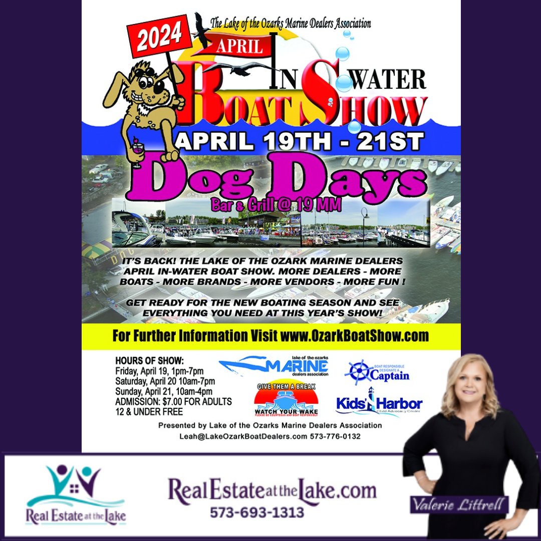The In Water Boat Show starts today at Dog Days! 🚤 Click here for more details 👉🏻 api.ripl.com/s/kf603k #LakeoftheOzarks #BoatShow #Spring #RealEstateattheLake