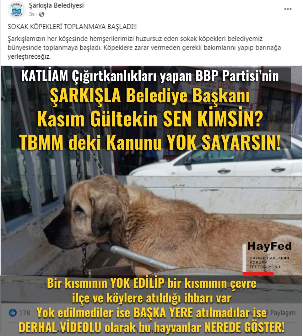 KATLİAM Çığırtkanlıkları yapan Kanun tanımaz BBP Partisi’nin ŞARKIŞLA Belediye Başkanı @Kasim_Gultekin SEN KİMSİN? Makamın gücünü kendine vehm edip TBMM deki Kanunu YOK SAYARSIN! Cevap Ver! Şarkışla'da KISIRLAŞTIRMA MERKEZİ YOK! Belediyeler sadece kısırlaştırma amacı ile hayvan