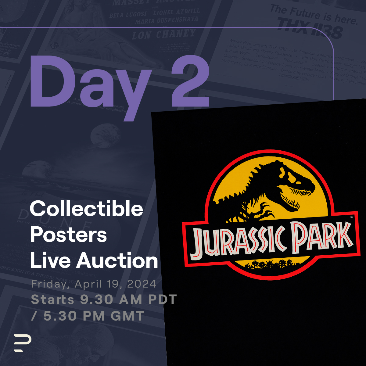 Join us for Day Two of the #PropstorePosterAuction - featuring more artwork from the films you know and love - including this awesome Jurassic Park poster! The action starts at 9:30am PDT - so head over to the live stream now to get ready to bid! propstoreauction.com/auctions/live-…