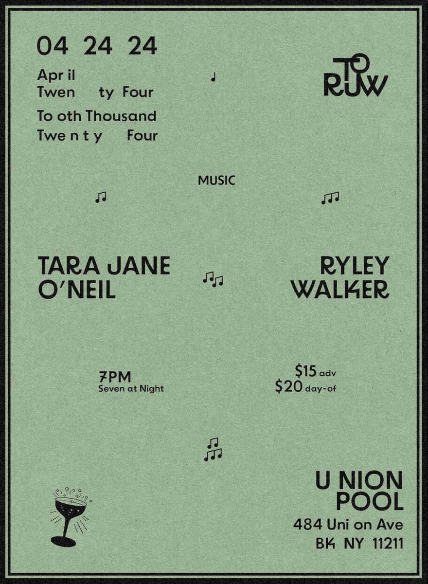 Wednesday at Union Pool in Brooklyn. TJO duo with Ryan Sawyer and Ryley Walker with Ryan Jewell. its the eve of the record release, come celebrate the good news.