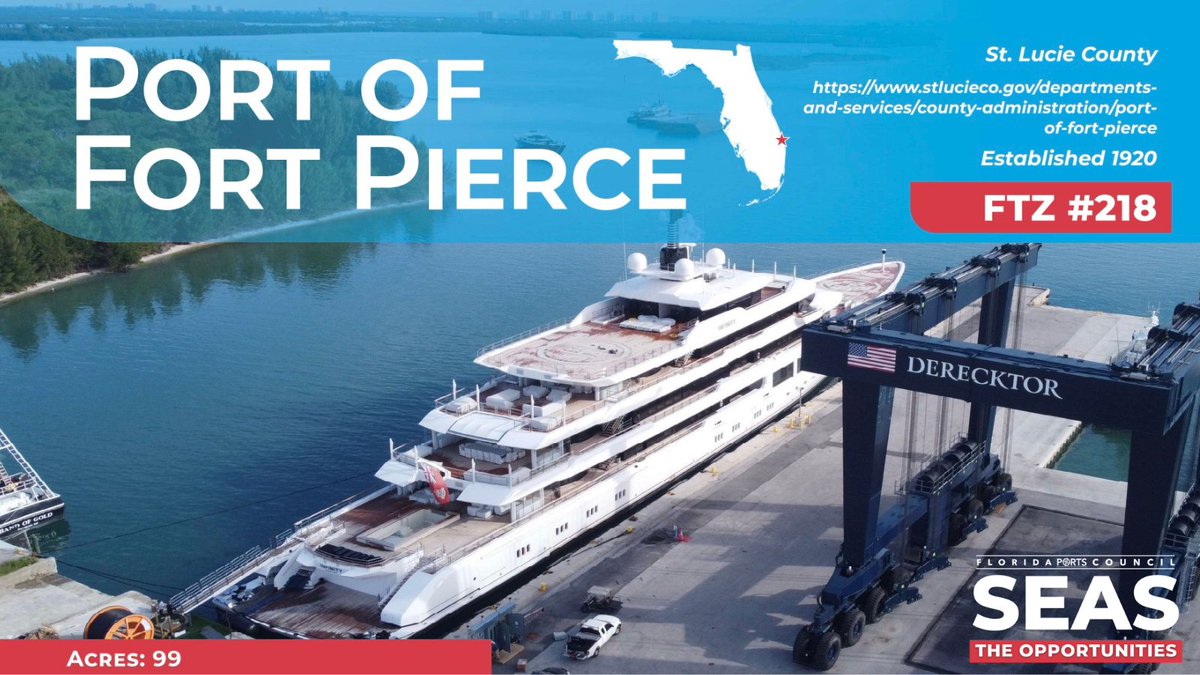 The Atlantic Coast #PortofFortPierce has been transformed into a modern mega-yacht facility for maintenance, retrofit and overhaul of mega yachts and large sailing vessels. It has the world’s largest mobile boat hoist. Development is now underway at its 20-acre Harbour Pointe.