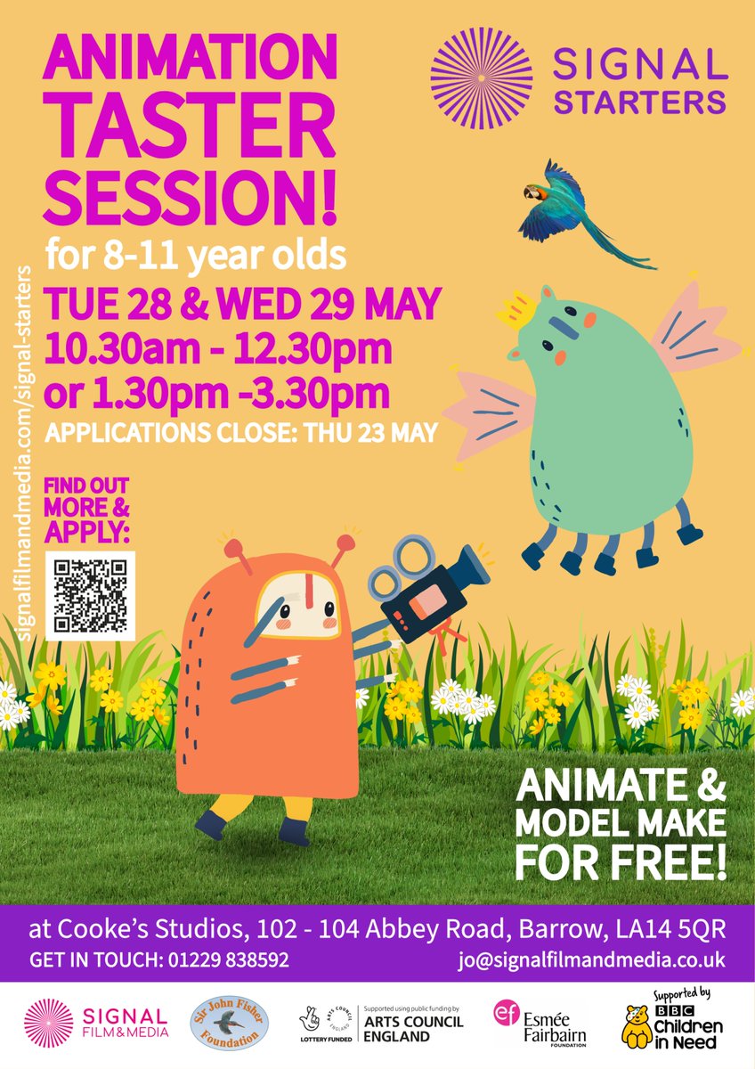 Applications are now open for our FREE ANIMATION TASTER SESSION taking place during May Half Term!! Sessions: Tue 28th & Wed 29 May | 10.30-12.30pm or 1.30-3.30pm Deadline: Thu 23 May Learn more and APPLY: signalfilmandmedia.com/signal-starters