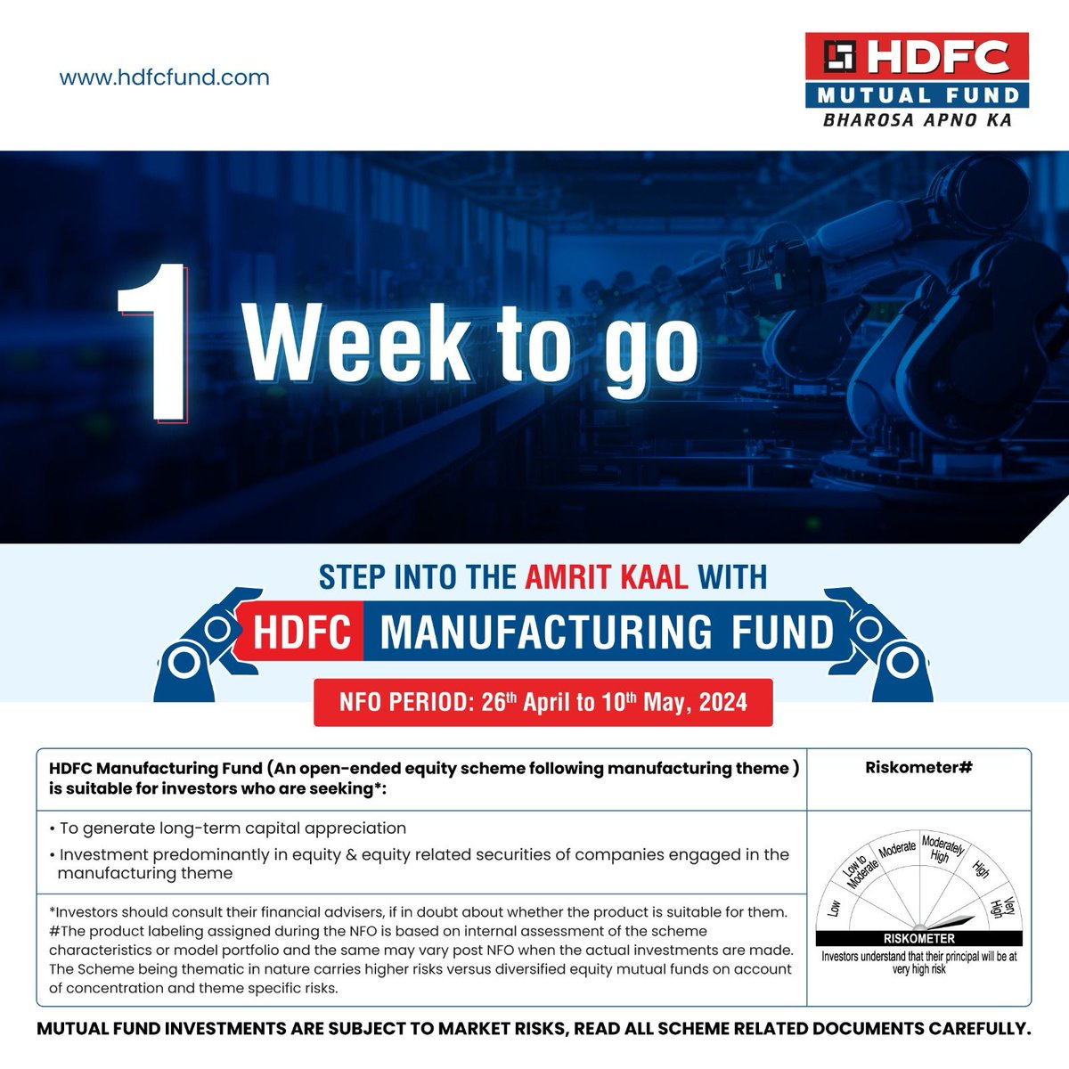 One week to go. So be ready for it.
#HDFCAMC #manufacturing #Funds #mutualfunds #InvestmentOpportunity #InvestorDaily #investments
