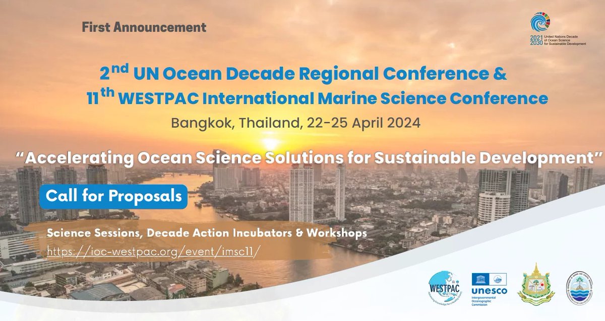 📢Join us at the 2nd UN Ocean Decade Regional Conference & 11th WESTPAC International Marine Science Conference in Bangkok, Thailand, April 22-25, 2024. Booth #7. 👉Details: iocwestpac2024.com #MDPITHAILAND #OceanScience #SustainableDevelopment #IMSC11