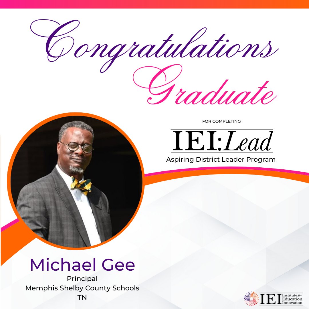 Congratulations to the graduates for successfully completing the IEI: Lead Aspiring District Leader Program!

Michael Gee, TN
Carmen Gregory, TN
Michael Harris, MI
Staci Hendrix, TN

#ieiLead #ieifamily