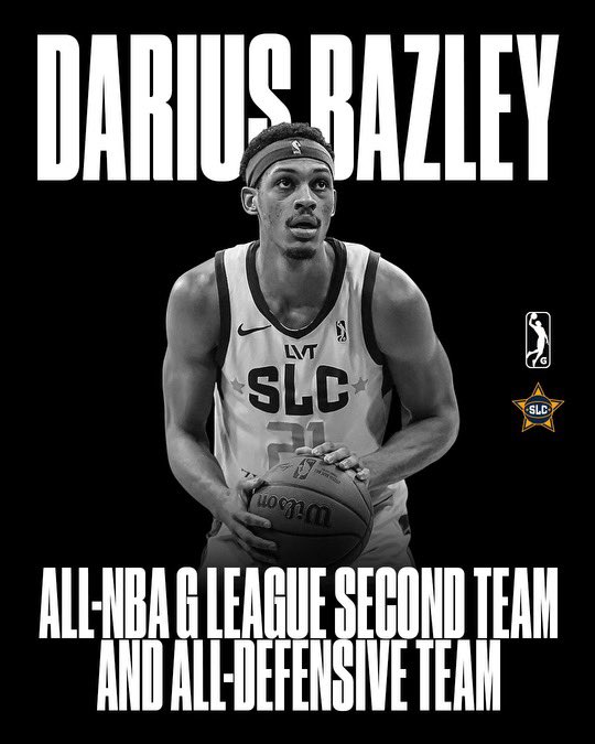 “Congratulations to Utah Jazz assignment player Darius Bazley for earning NBA G League All-Defensive Team and All-NBA G League Second Team honors! Bazley becomes the first Stars player in team history to receive both awards. #ItStartsHere
