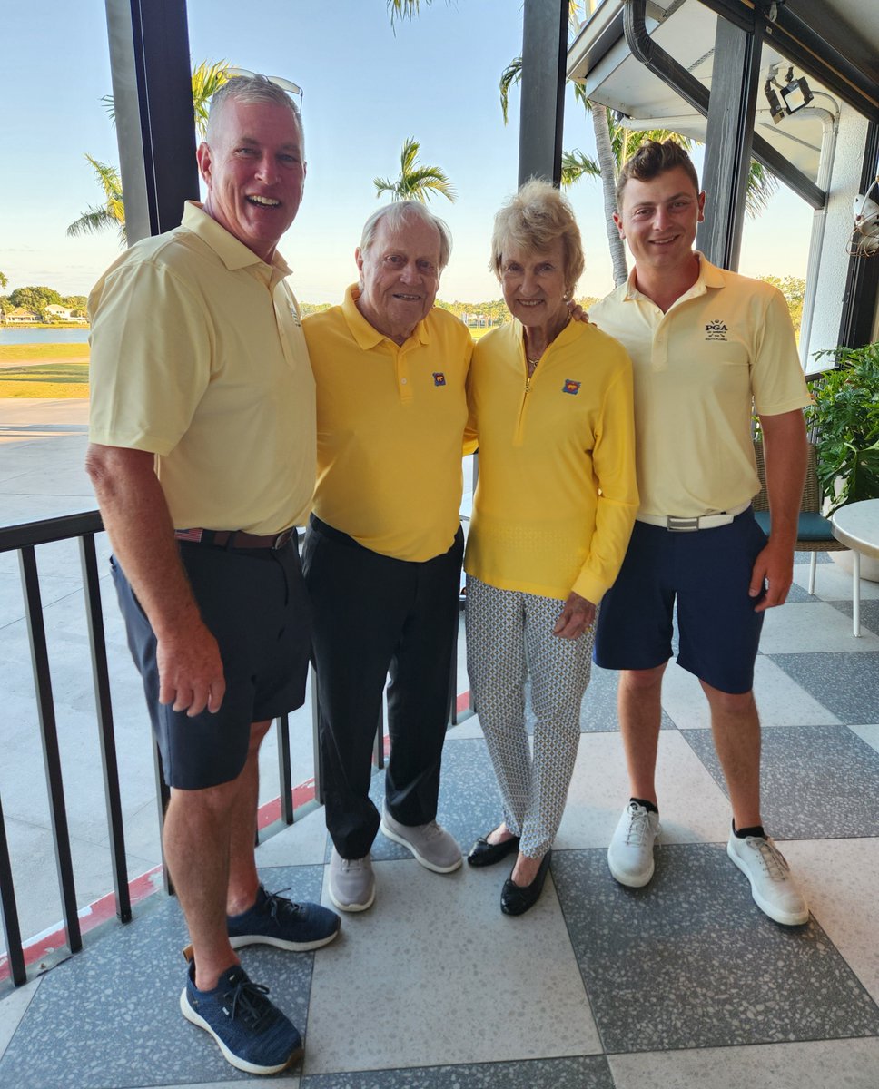 On Apr. 15, HSGC's Head Golf Professional John Pershern and Asst. Professional Jake Kramer participated in the Play Yellow Birdie Bash to benefit the South Florida PGA Foundation and Nicklaus Children’s Health Care Foundation. They are shown here with Jack and Barbara Nicklaus.