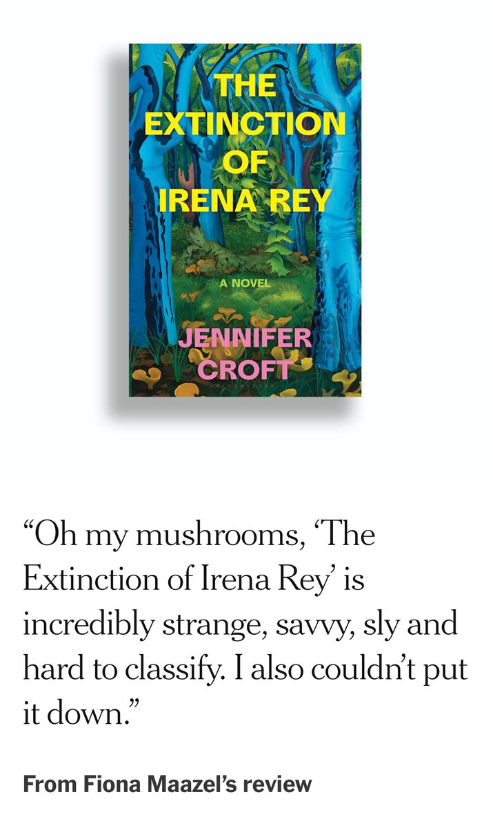 Thank you so much to @nytimesbooks for recommending THE EXTINCTION OF IRENA REY this week!! In such great company! 🍄🍄 nytimes.com/2024/04/18/boo…