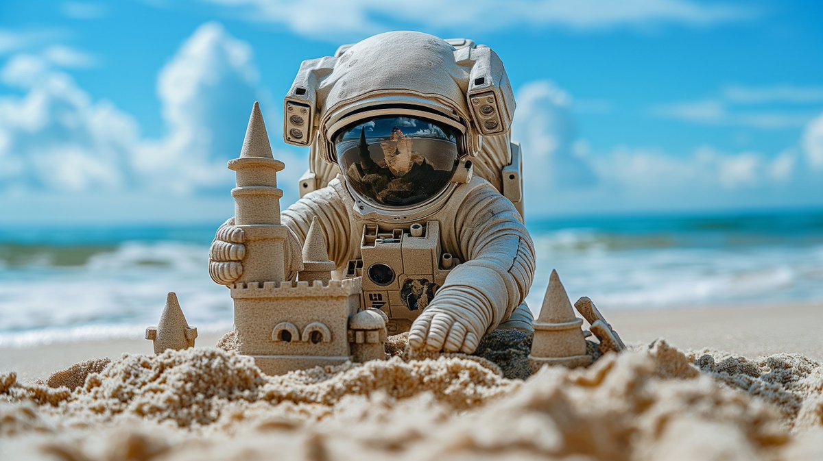 When your space mission turns into a beach vacation! 🌌🏖️ Mastering the art of relaxation, one sandcastle at a time. #SpaceChill #BeachVibes #AstronautLife #PhotographyLovers 🚀📸