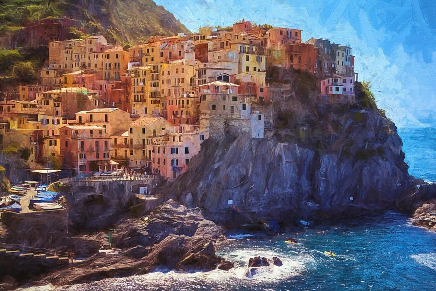 Morning in Manarola Cinque Terre Italy Painterly! buff.ly/3Um0P8G #italy #CinqueTerre #wallart #homedecorideas #homedecoration #artistic #mediterranean #manarola #5terre #colorful @joancarroll