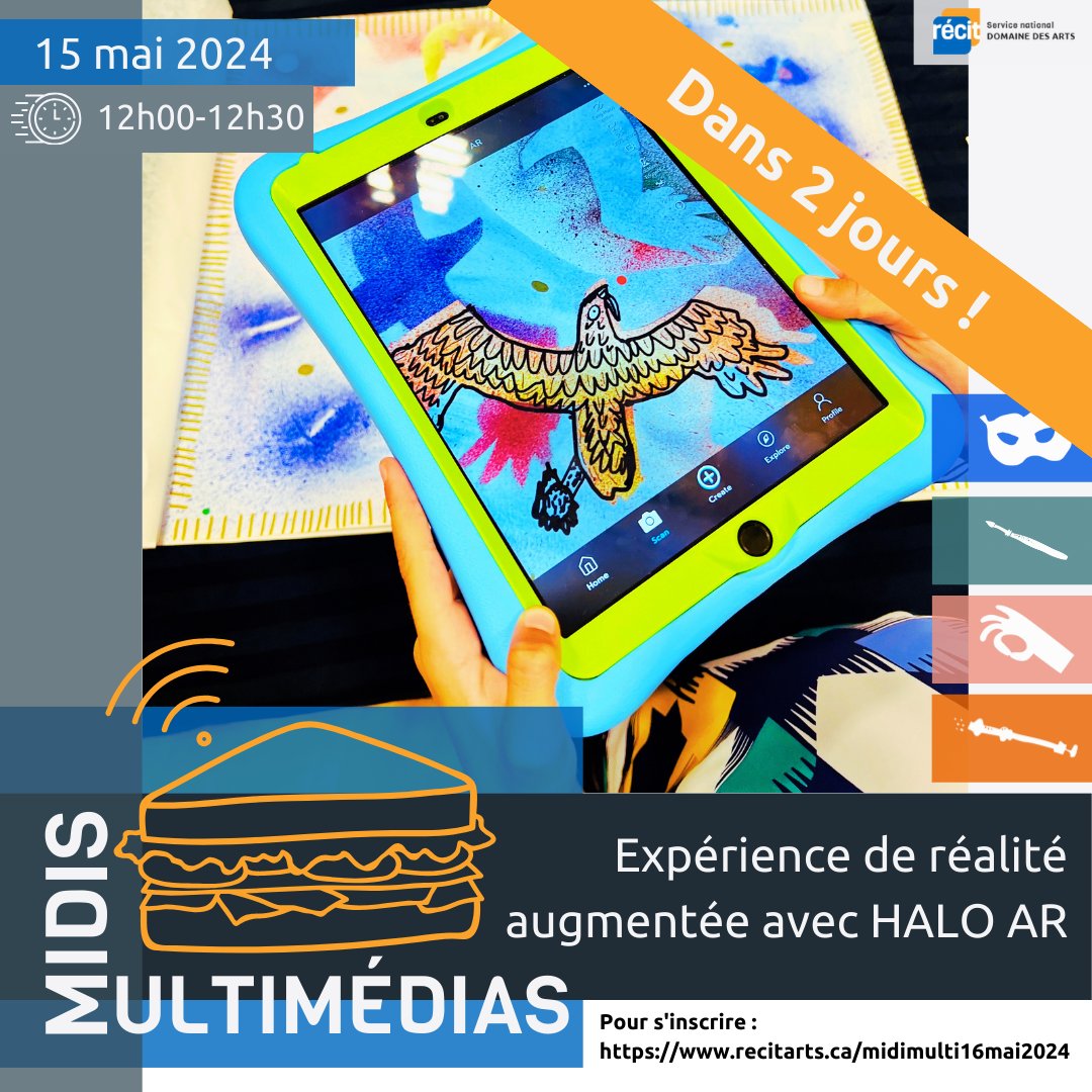 Le sujet du Midi multimédia du 15 mai 2024 est la création d’une expérience de réalité augmentée avec l’application HALO AR.
Application à télécharger : Halo AR et Motionleap
Matériel requis : Une photo d’une œuvre d’art
recitarts.ca/midimulti15mai…