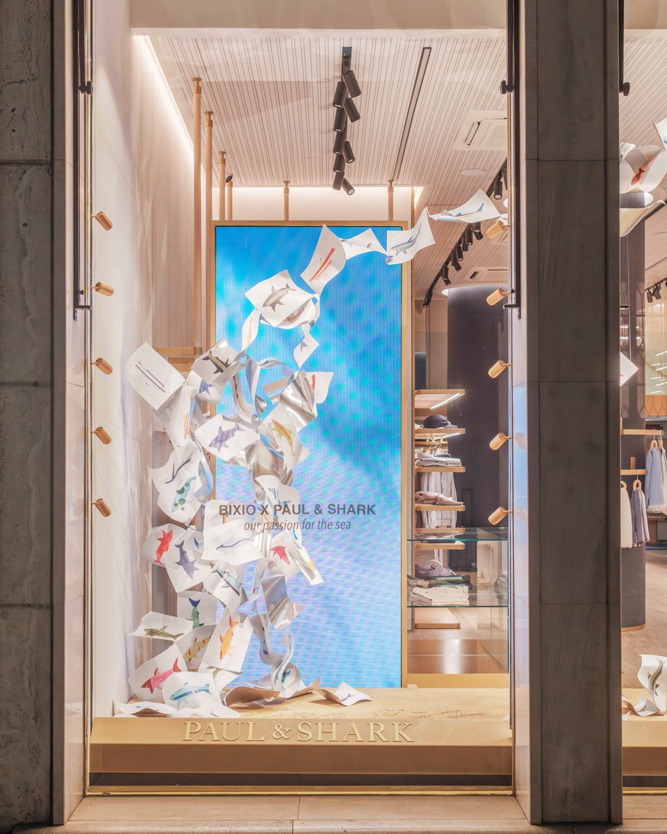 paulandshark's tweet photo. For #MDW, we've created a special concept for the windows of our flagship store in Via Monte Napoleone 16.
The artistic installation evokes the marine breeze and showcases the creative process that resulted from the collaboration with #Bixio: https://t.co/z1vlkoOqNf
#designweek https://t.co/RwY7FB0THP