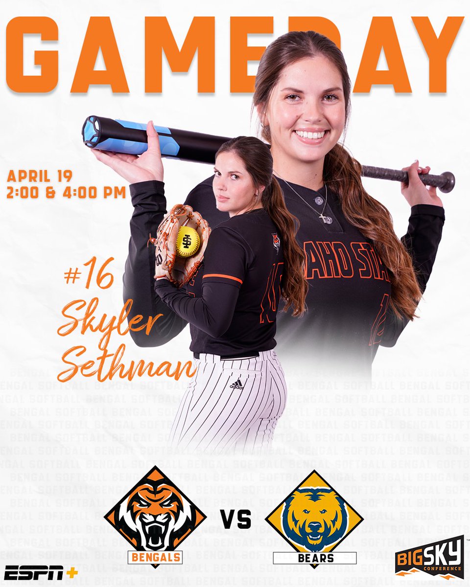 IdahoStateSB's tweet photo. HUGE series vs the Bears starting today!
🆚Northern Colorado
⏰2:00 & 4:00 PM
📌Greeley, CO
📺https://t.co/d2WCuQWUtZ
📊https://t.co/xzv0nvFEKM
#RoarBengalsRoar // #ISUSB🥎 https://t.co/Ue6g3AUq7m