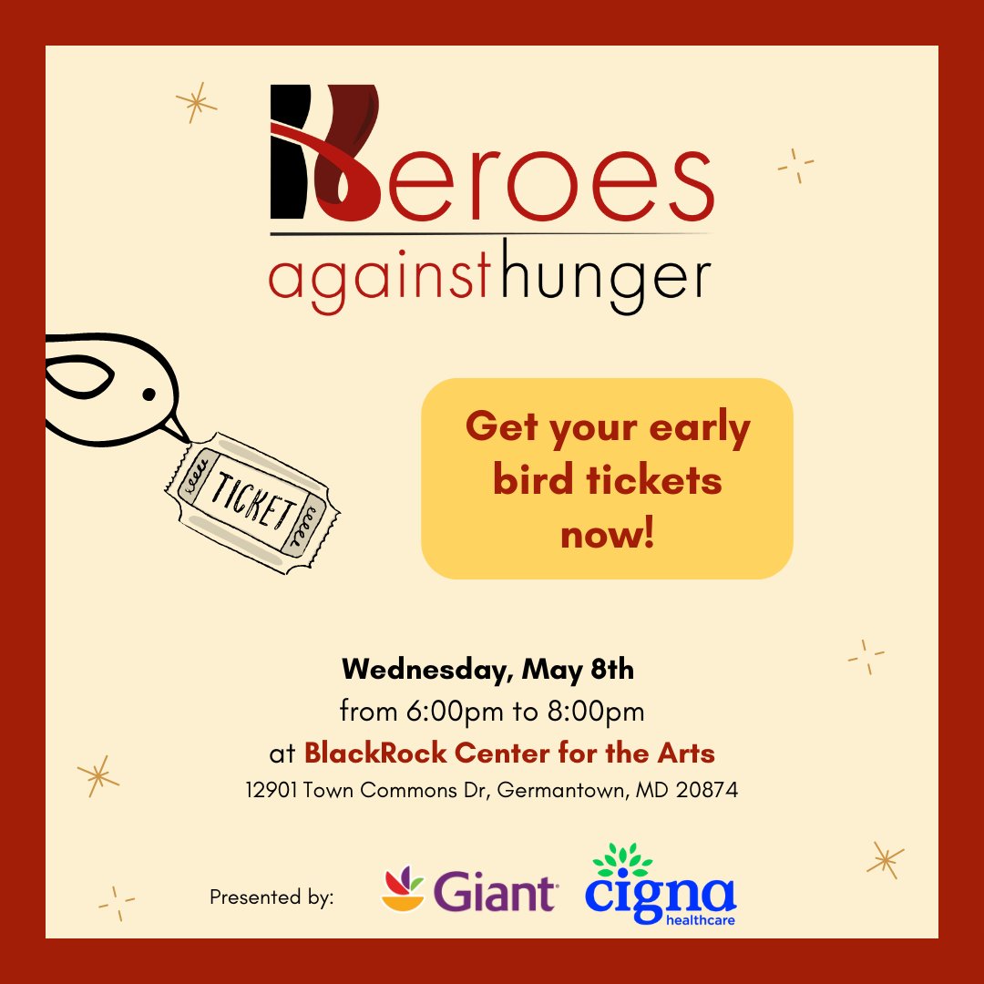 Hurry up and grab your early bird tickets now for our spectacular annual Heroes against Hunger event! 🎟️ 🐥 We are beyond excited to honor not one, not two, but THREE extraordinary heroes! Join us for an unforgettable experience! Get your tickets here: bit.ly/3UdikHh