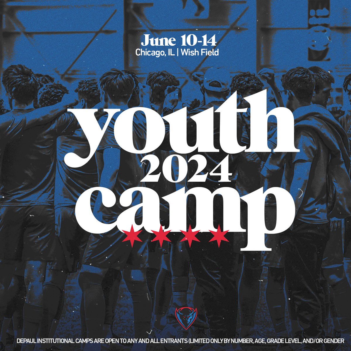 Join us for our youth camp this summer! 🔗 depaulmenssoccercamps.totalcamps.com #BlueGrit 🔵😈