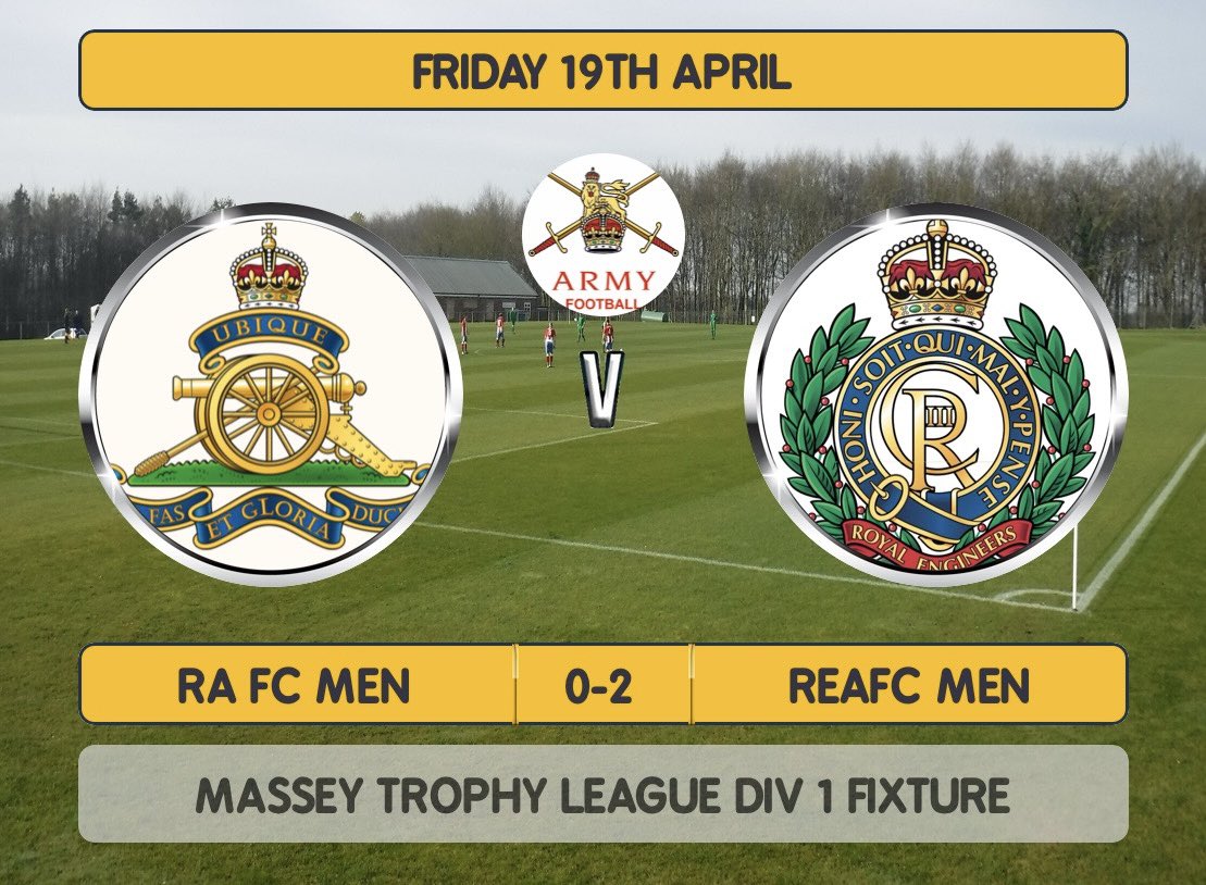 Another win on the road for our men’s team against <a href="/GunnersRAFC/">Royal Artillery FC</a>, a hard fought match between both sides on a windy morning. Thank you <a href="/GunnersRAFC/">Royal Artillery FC</a> for superbly hosting us, see you at ours in a few weeks 👍🏻⚽️ <a href="/Armyfa1888/">Army FA</a> <a href="/Proud_Sappers/">Corps of Royal Engineers</a> <a href="/MKCTraining/">MKC Training</a>