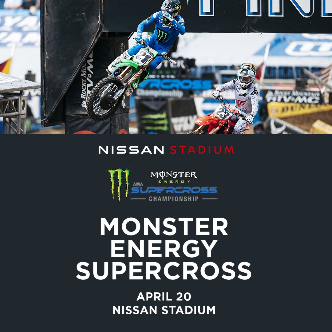NissanStadium's tweet photo. Still wanting tickets for you and your family to Monster Energy Supercross tomorrow at Nissan Stadium? 

Follow + Retweet for your chance to win 4 tickets! 🎟️ https://t.co/9PZkcqW17G