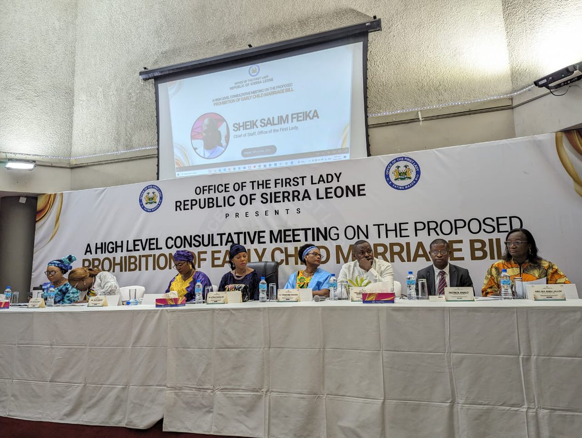 <a href="/FirstLadyBio/">H. E.  Fatima Maada Bio</a>, Save the Children, and other partners, had the first high-level consultative session today to discuss the proposed 'Prohibition of Child Marriage Bill'. This marks the start of examining a bill that empowers girls to reach their full potential.

#EndChildMarriage