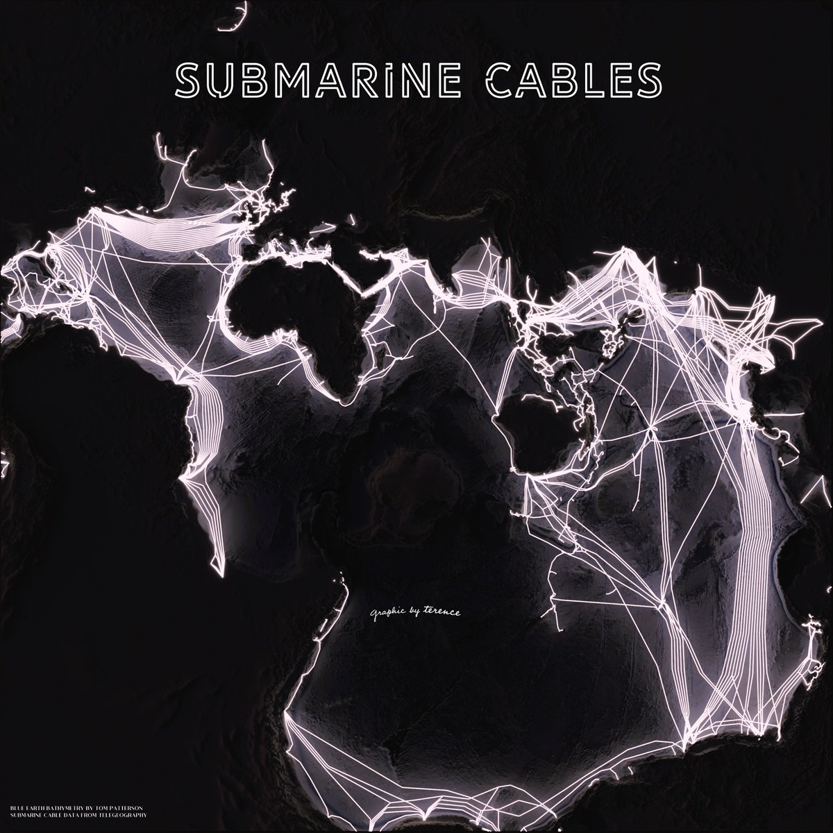 Back to real life with yet another visualisation of the world's submarine cables. Sick of these yet? Too bad. Volcanoes are next, followed by earthquakes over submarine cables, or submarine cables over earthquakes.

#rayshader adventures, an #rstats tale