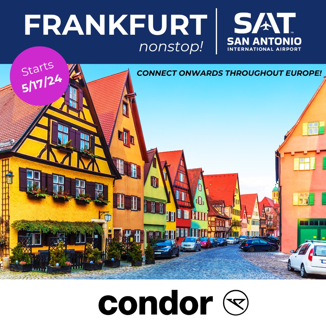 We are ONE MONTH away from launching nonstop service to Europe! ✈️ Have you booked your summer trips yet? Get to Frankfurt nonstop or connect onwards throughout Europe with our new friends at @Condor! #flySAT