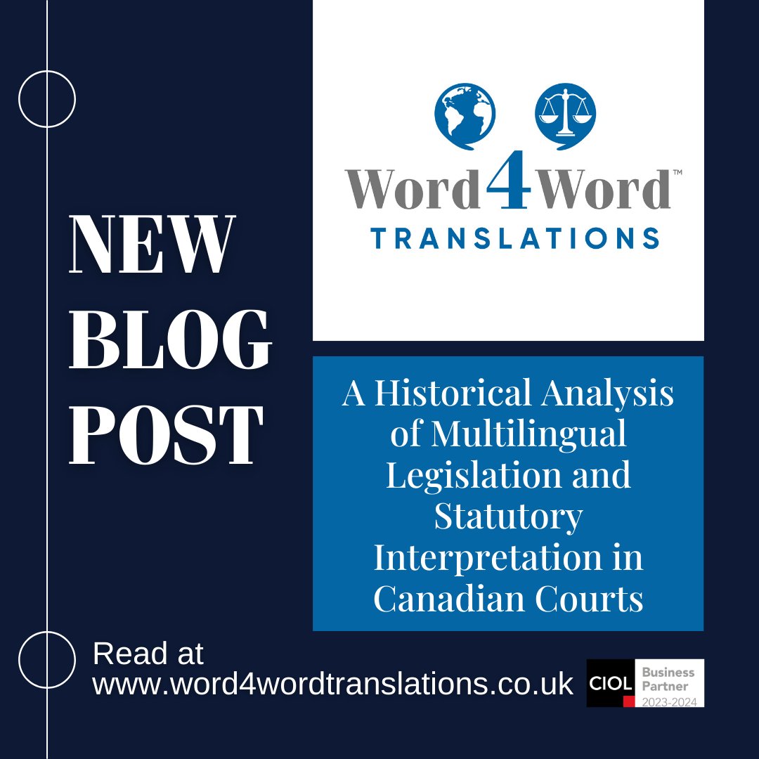 Dive into the rich tapestry of Canada's legal landscape with our latest blog: 'A Historical Analysis of Multilingual Legislation and Statutory Interpretation in Canadian Courts'. 

word4wordtranslations.co.uk/interpretation…

#CanadianLaw #LegalHistory #MultilingualLegislation