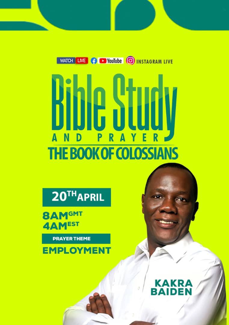 ProphetKakraB's tweet photo. “BIBLE STUDY WITH KAKRA BAIDEN”  
Don’t miss out on the big spiritual breakfast tomorrow, Saturday, April 20th, 2024 @ 8am GMT, 4am EST, as I continue my teachings on the book of Colossians. Tune in live on Facebook and YouTube. Spread the word!

#kakrabaiden #biblestudy #live #saturday #retweet
