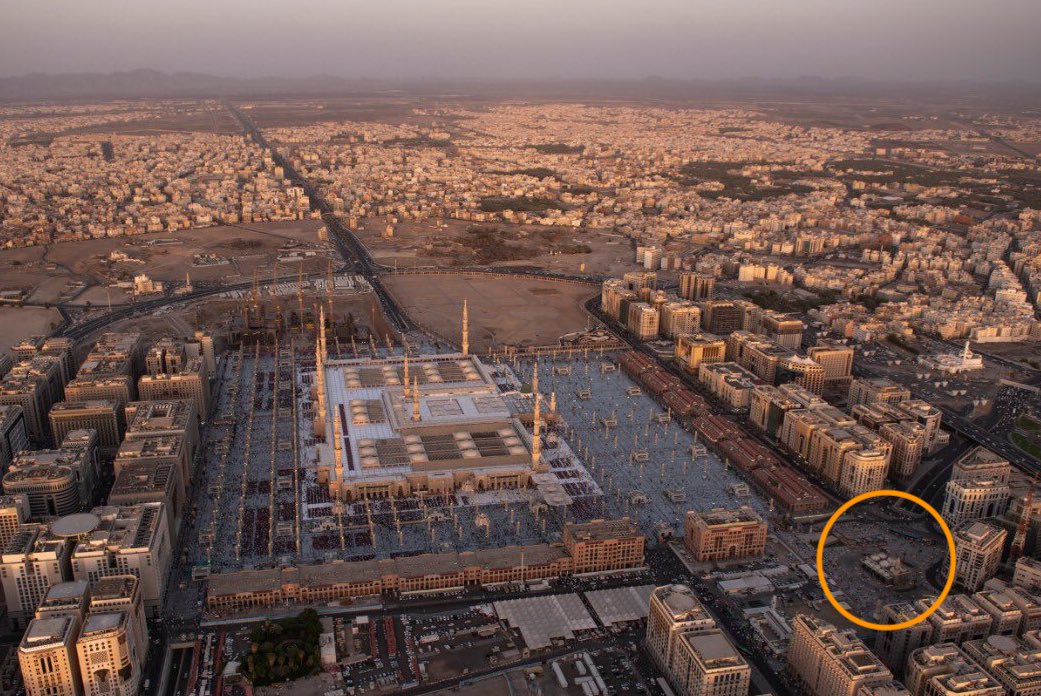 Masjid al-Ghamama (circled) is located about 300m south-west of Masjid-e-Nabwi.   

It is built on the site where the Prophet (ﷺ) performed the Eid salah during the last years of his life.  

The mosque is situated outside what was the main populated part of Madinah at the time.