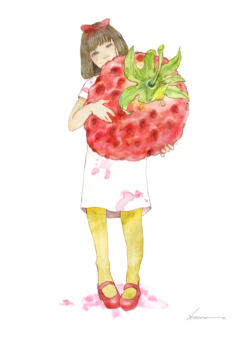 『ほしいぶんだけ』 シャープペンシル/Photoshop/透明水彩#illustration #イラスト フルーツの作品群のテーマは「過不足のない充足感」です。 