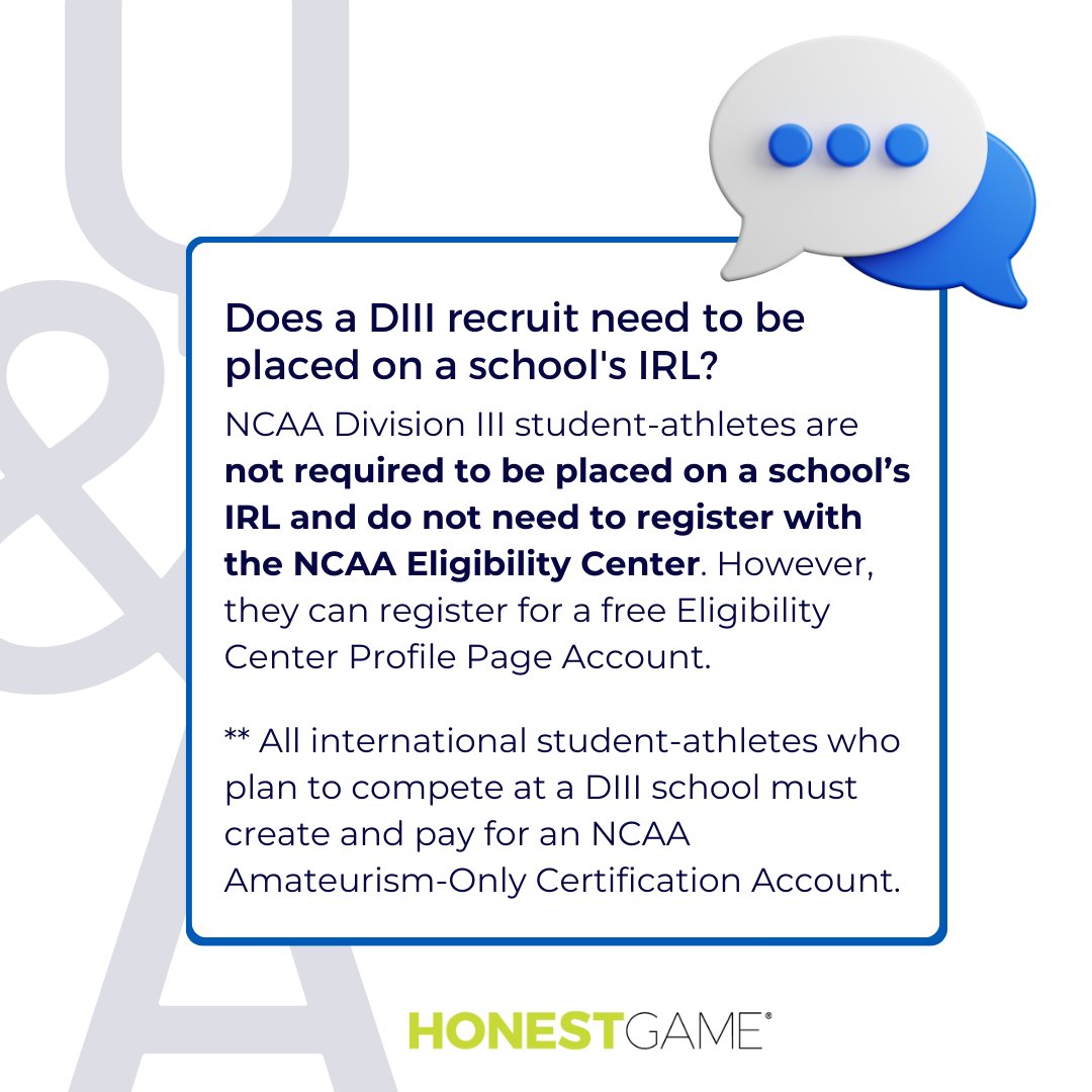 🤔 Does a DIII recruit need to be on a school's IRL? Find out more about the recruitment process with Honest Game ➡️ bit.ly/HGxNCAA_IRL