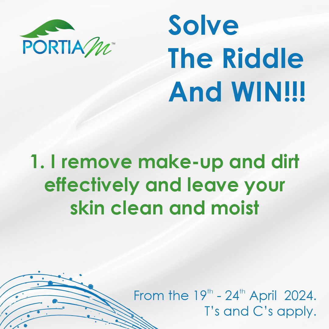 Another week another giveaway 💃🎁🎉 It’s riddle time … we will be posting the riddles throughout the competition dates 👏 Comment with your answer. Follow our page and RT the post. T’s and C’s apply #portiamskincare #sharetheglow