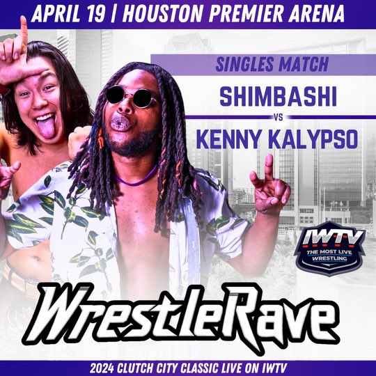 🚨TONIGHT🚨 WrestleRave joins the #ClutchCityClassic! Shimbashi v. Kenny Kalpyso 4/29 • 8PM Houston Premier Arena Live on @indiewrestling 🎟️: eventbrite.com/e/clutchcity-c…