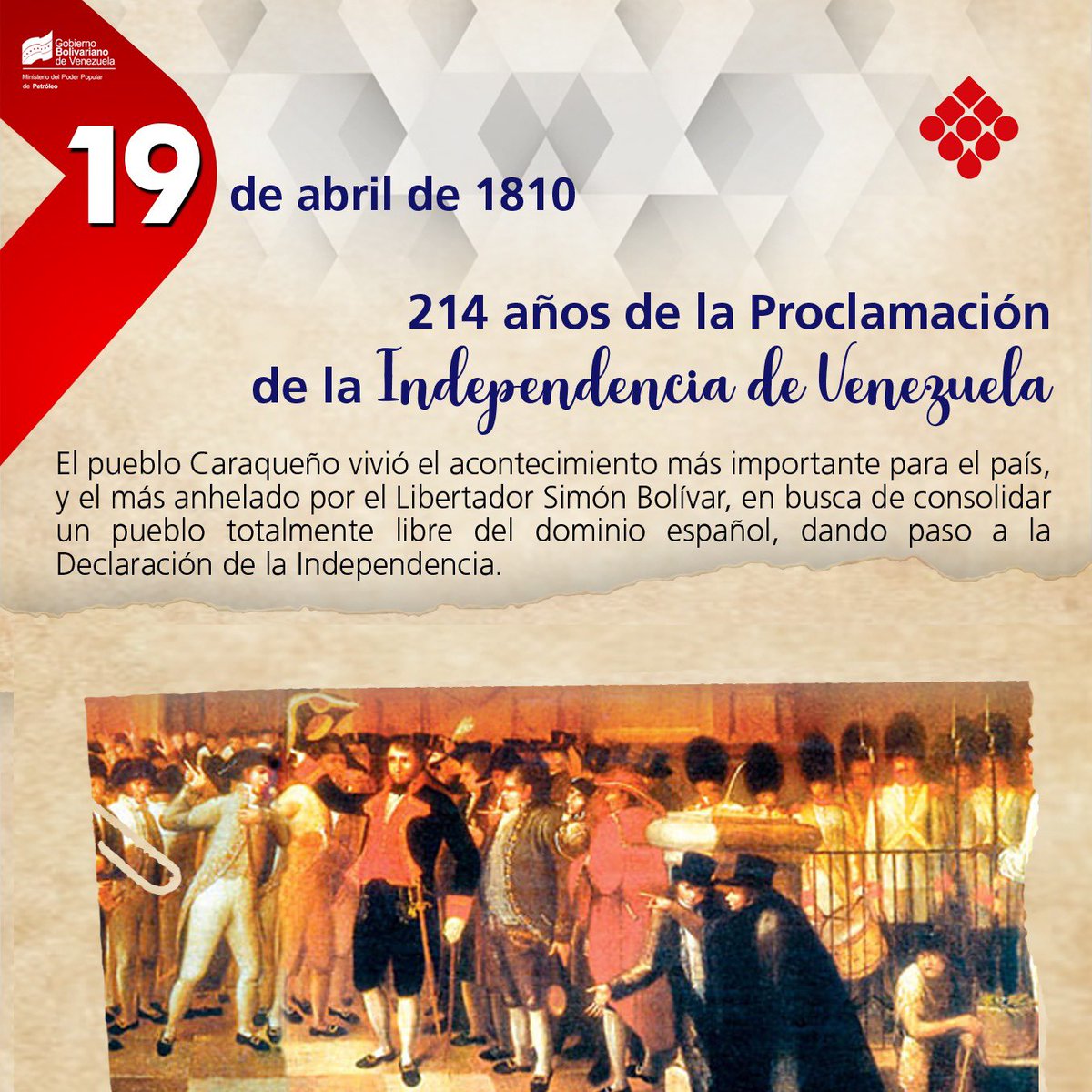 #Efeméride🗓️| 214 años de la Proclamación de la Independencia de Venezuela

El pueblo Caraqueño vivió el acontecimiento más importante para el país, y el más anhelado por el Libertador Simón Bolívar, en busca de consolidar un pueblo totalmente libre del dominio español.