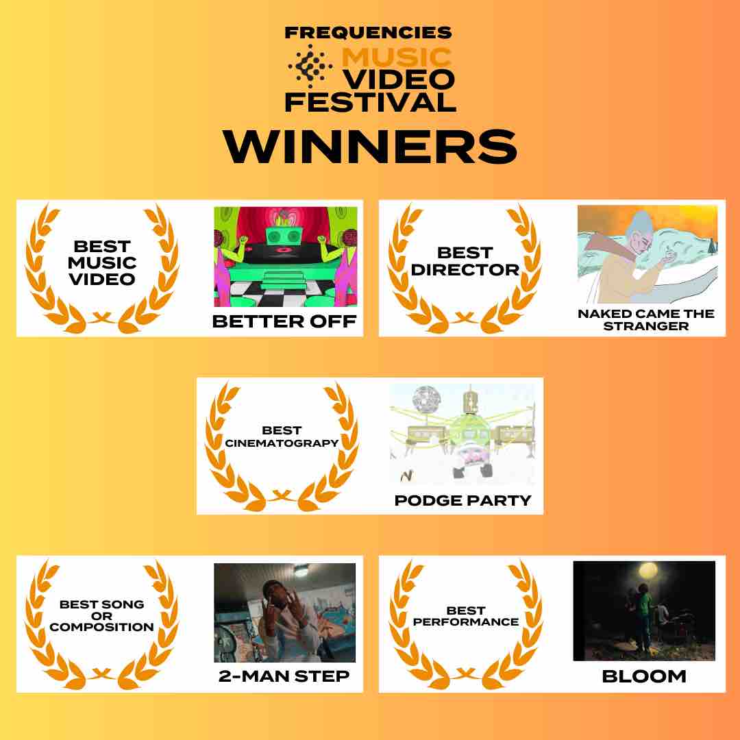 A massive congratulations to the winners in all 5 categories of the inaugural Frequencies Music Video Festival! Well done to everyone who won an award at this exciting event, as well as every nominee in each category! You are all amazing and the standard was SO high 🎉🤩