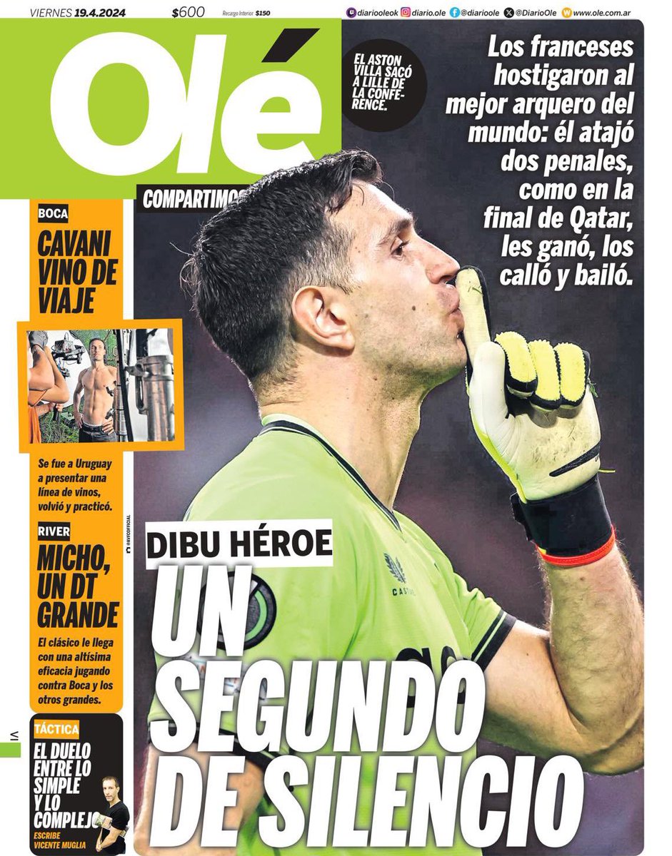 🇦🇷🗞️ Front page of Argentinian newspaper @DiarioOle today.. “The French attacked the best goalkeeper in the world — like in the final in Qatar, he won, silenced them & danced..” 🕺#avfc