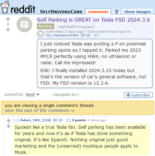 The subreddit r/SelfDrivingCars has a burning hatred for Tesla.

Bonus points: SpaceX revolutionized space travel, but Redditors insist it's 'ackshually just good marketing'