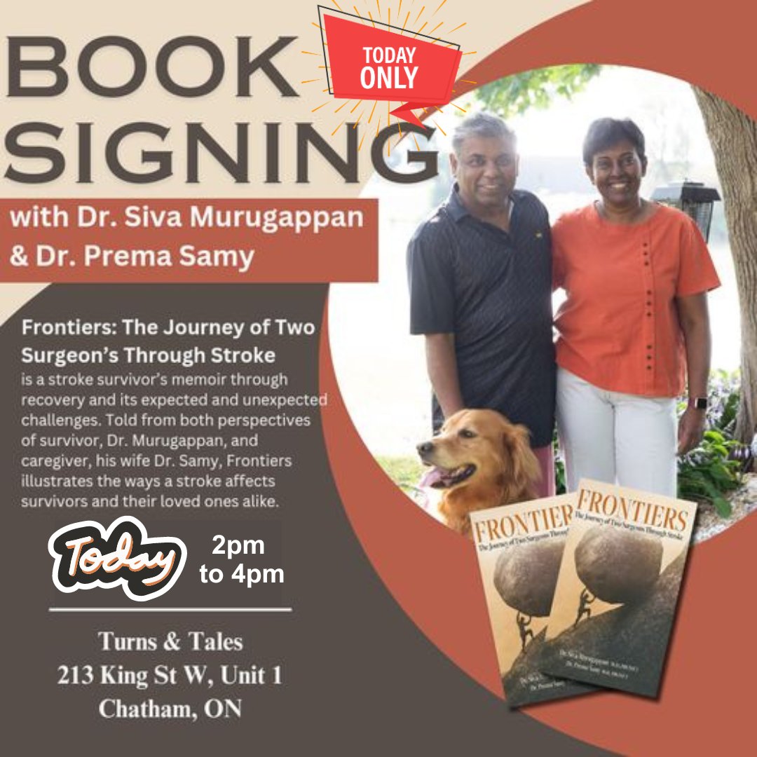 ckhafoundation's tweet photo. 🚨TODAY FROM 2PM TO 4PM!🚨 Visit Turns and Tales for a Meet &amp; Greet and Booking Signing with Dr. Murugappan and Dr. Samy, local physicians and authors of the @FrontierStroke book!

$5.00 from each book sale supports the Stroke Unit at @ckhamedia. See you soon! https://t.co/hoEqcZFs2F