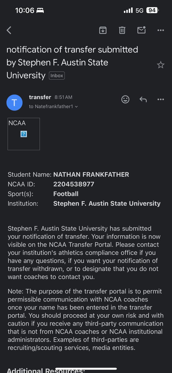 natefrankfather's tweet photo. Officially in transfer portal
3 years eligibility 
#transferportal https://t.co/wF6NZqxZ6D