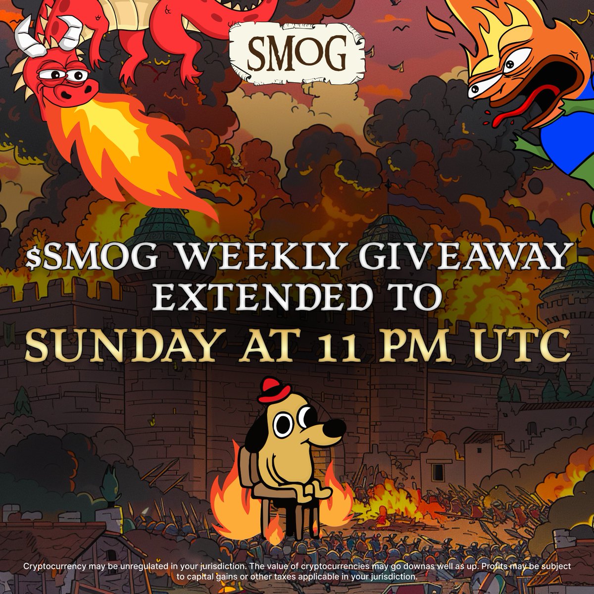 SMOGToken's tweet photo. #Dragons, our weekly #Giveaway now extends until Sunday, 11 pm UTC! 🎉

Keep crushing it! 💥

#SMOG is on fire, reaching unprecedented heights! 🚀🔥

Check out the post link below to spread to like, share, and tag 3 buddies! 🔄❤️👥⬇️

https://t.co/74L25dcGzQ https://t.co/vLEF75BveW
