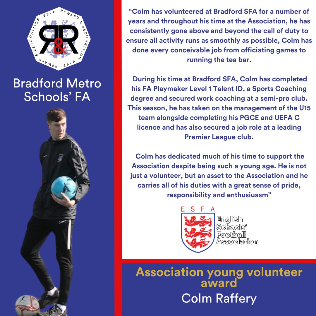 SchoolsFootball's tweet image. 💥Young Volunteer Award💥

Vote will close next Friday at 5pm and winners will be announced on Saturday 15 June at our R&amp;amp;R Awards event

Vote now 👇
🔗 loom.ly/LaxHMX8
🔴🔵⚪