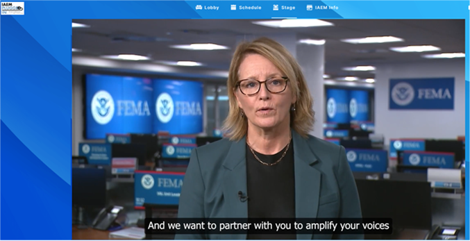 I was thrilled to welcome the emergency management community to the 2024 IAEM “Plugged In” Virtual Conference this week. Thank you <a href="/IAEM/">IAEM</a> for being steadfast partners in championing resilience and for your contributions in advancing the emergency management profession.