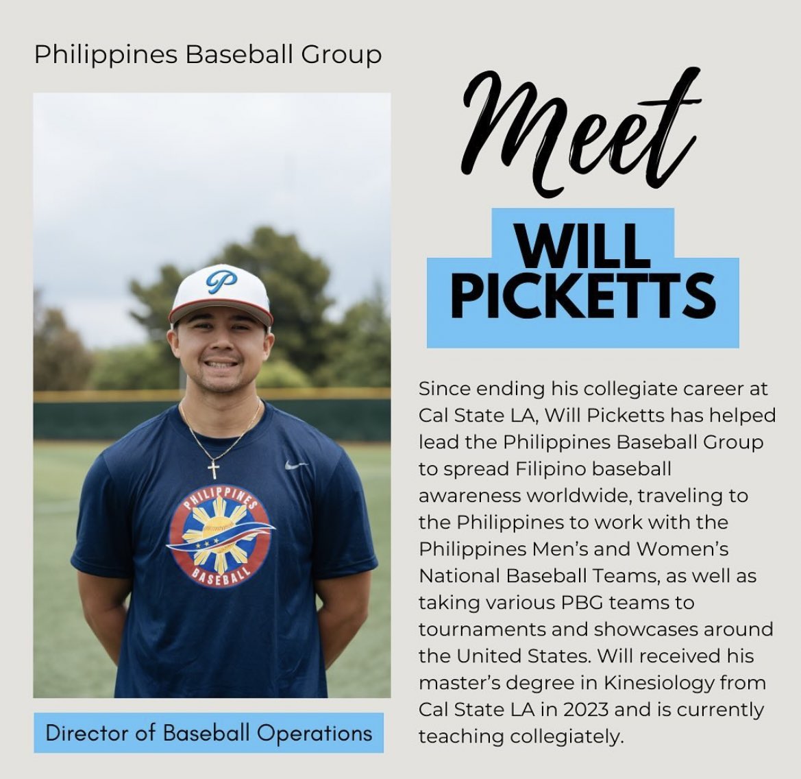 We continue introducing our PBG directors and coaches. Up next we have @WillPicketts, Director of Baseball Operations.