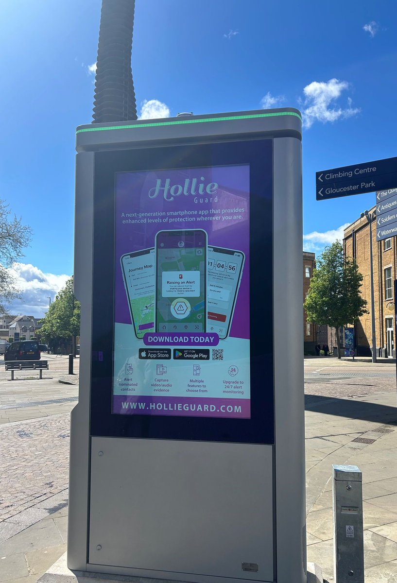 📍 Today we attended @YoungGlos Futures Fair. It was a great opportunity to talk about @HollieGazzardT, our training workshops, and #HollieGuard.

After the event, we spotted our poster on the display totems in the city centre - thank you @GlosCitySafe for your support! 💜