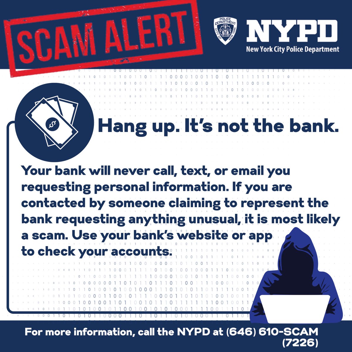 🚨 Don't fall for phone scams! Remember, banks will NEVER call you asking for withdrawals or sensitive info. Stay vigilant, protect your hard-earned money!